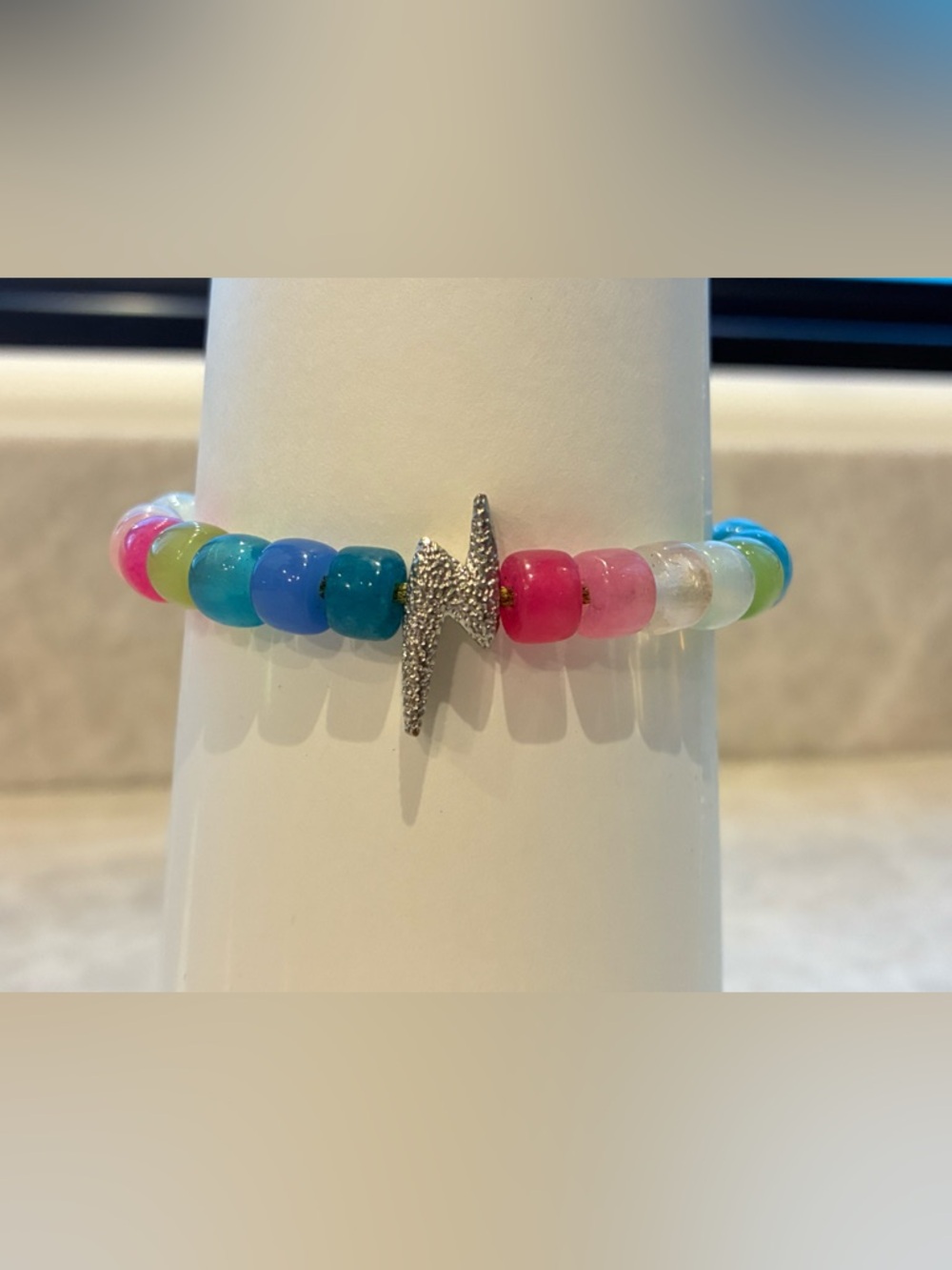 Stone Beaded Lightning Bolt Adjustable Bracelet - Multicolor